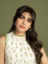 Women's White Casual Regular Fit Printed Kurta Set