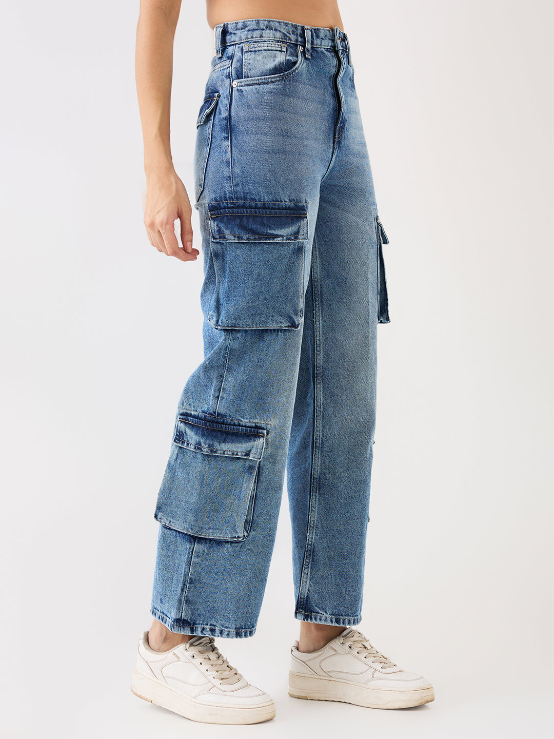 Women's Blue Casual Wide Leg Jeans