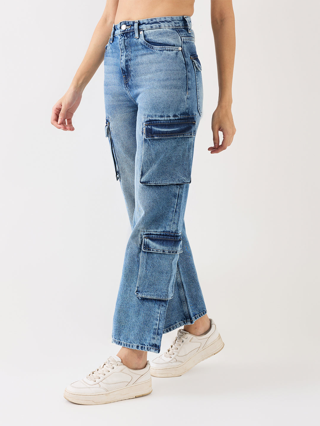 Women's Blue Casual Wide Leg Jeans