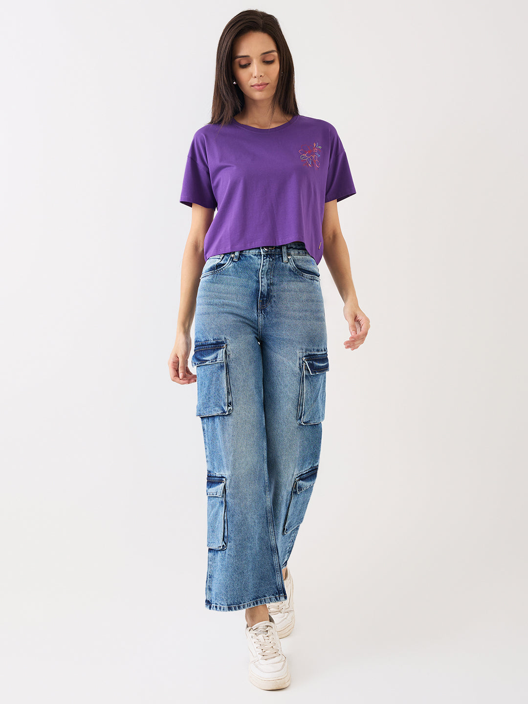 Women's Blue Casual Wide Leg Jeans