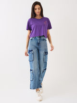 Women's Blue Casual Wide Leg Jeans