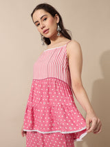 Women's Pink Casual Regular Fit Printed Top