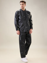 Men's Black Grey Button Rainsuit