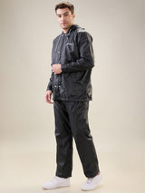 Men's Black Grey Button Rainsuit