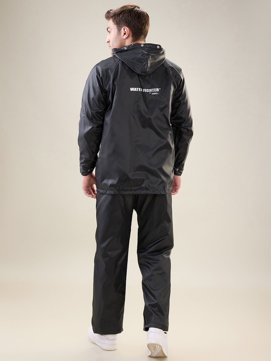 Men's Black Grey Button Rainsuit