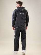 Men's Black Grey Button Rainsuit
