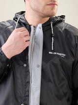 Men's Black Grey Button Rainsuit