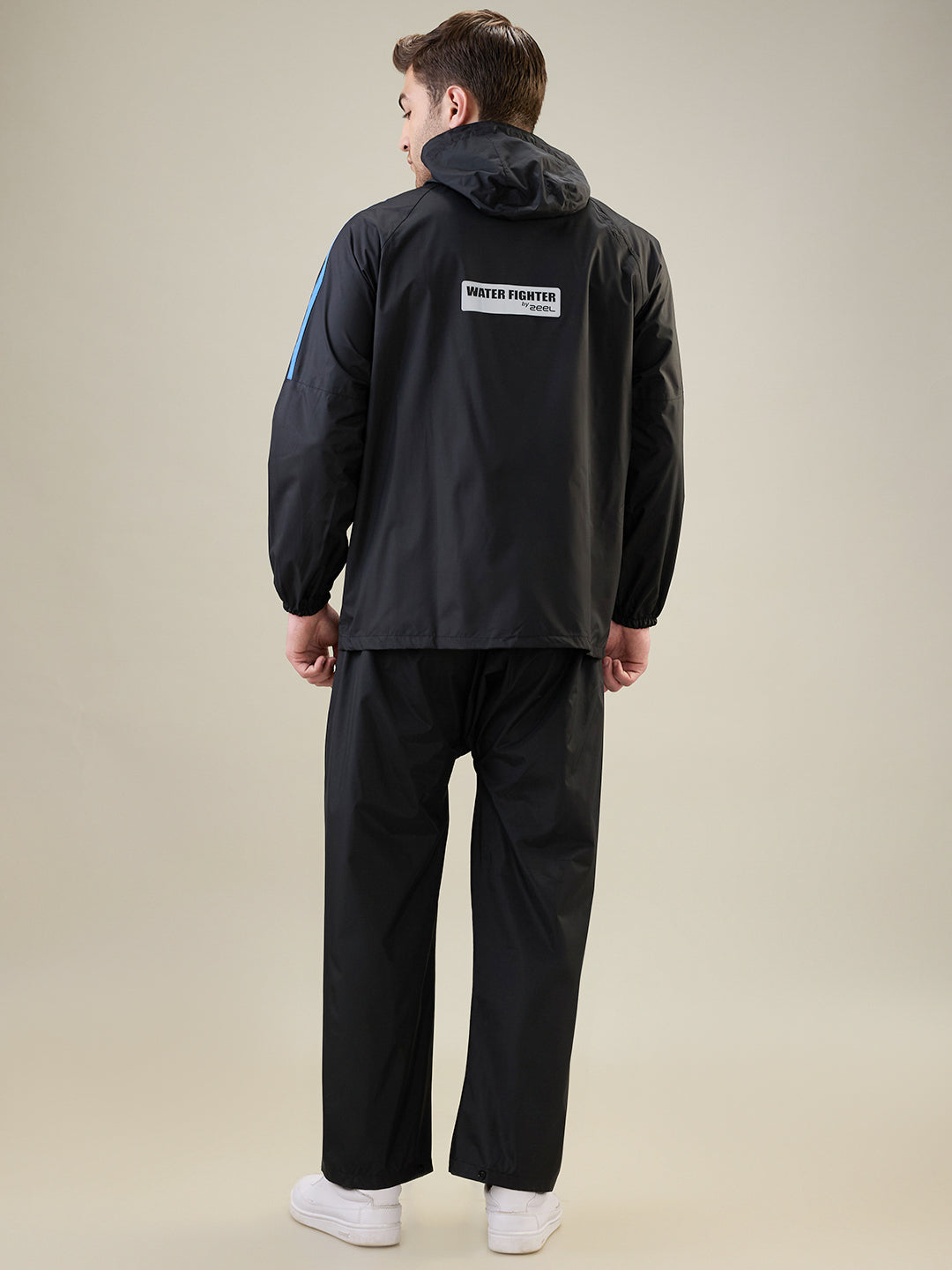 Men's Black Blue Button Rainsuit