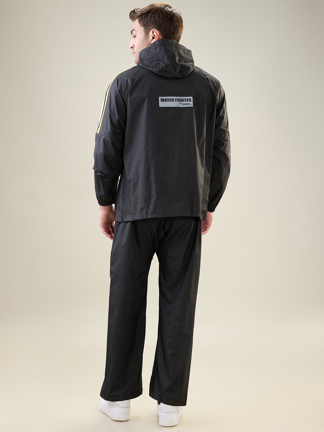 Men's Black Yellow Button Rainsuit