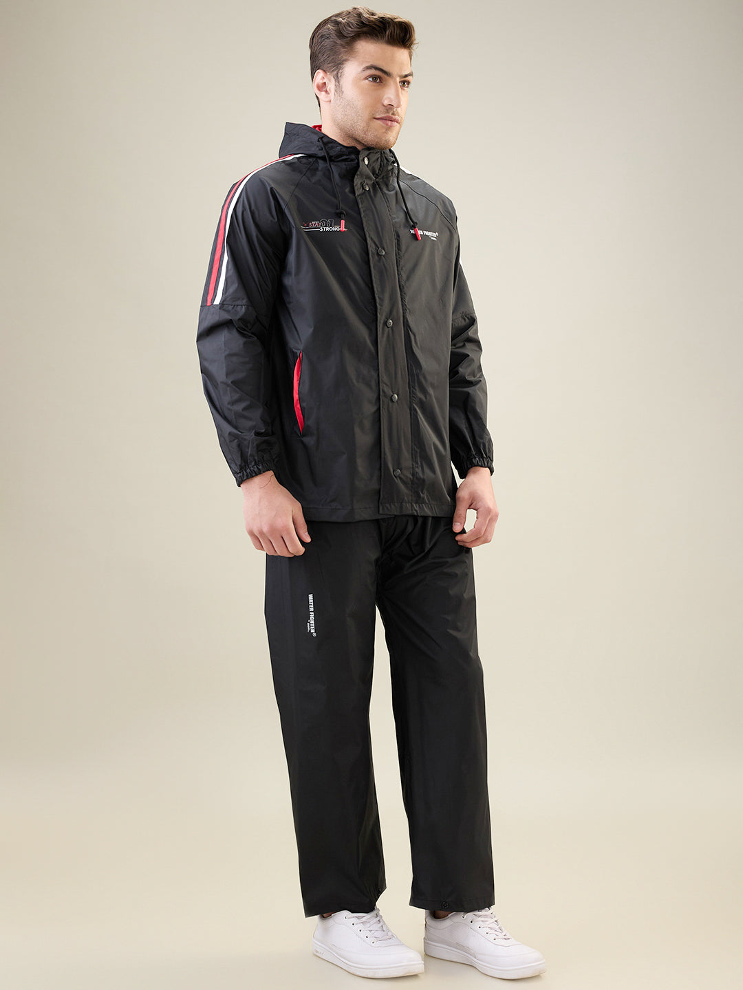 Men's Black Pink Button Rainsuit