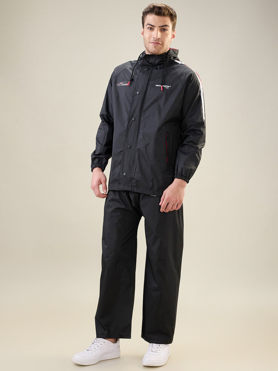 Men's Black Pink Button Rainsuit