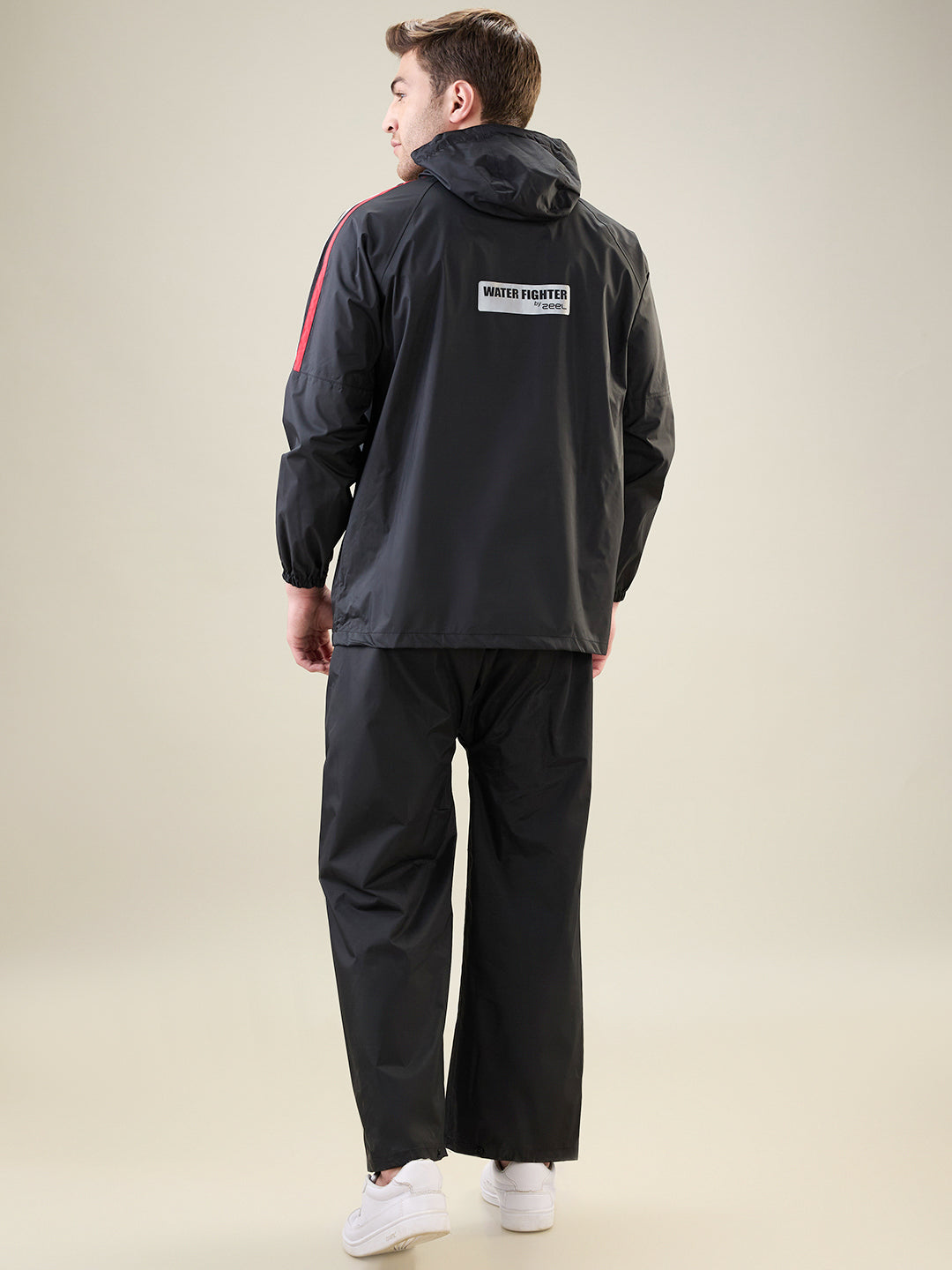 Men's Black Pink Button Rainsuit