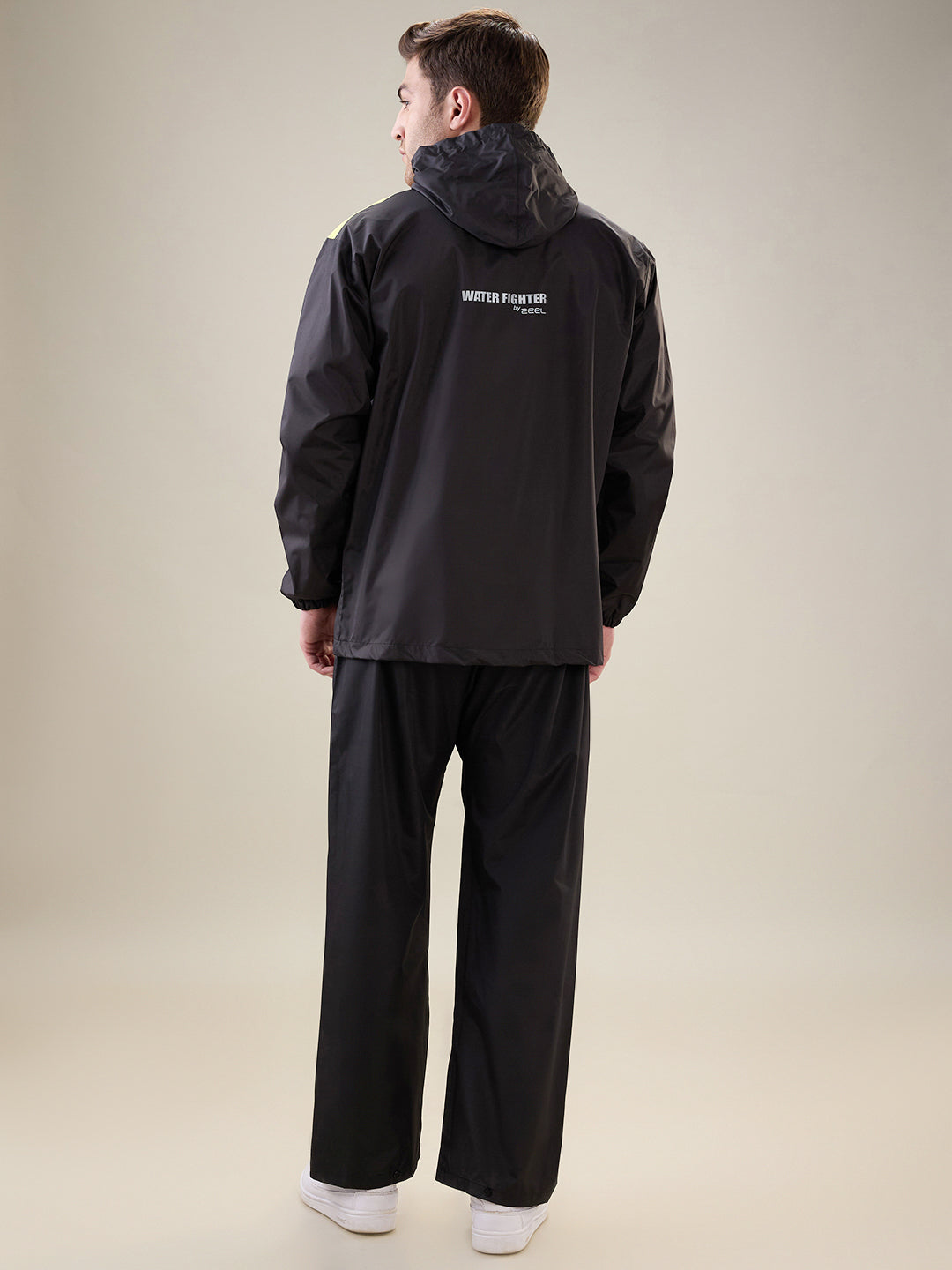 Men's Black Yellow Button Rainsuit