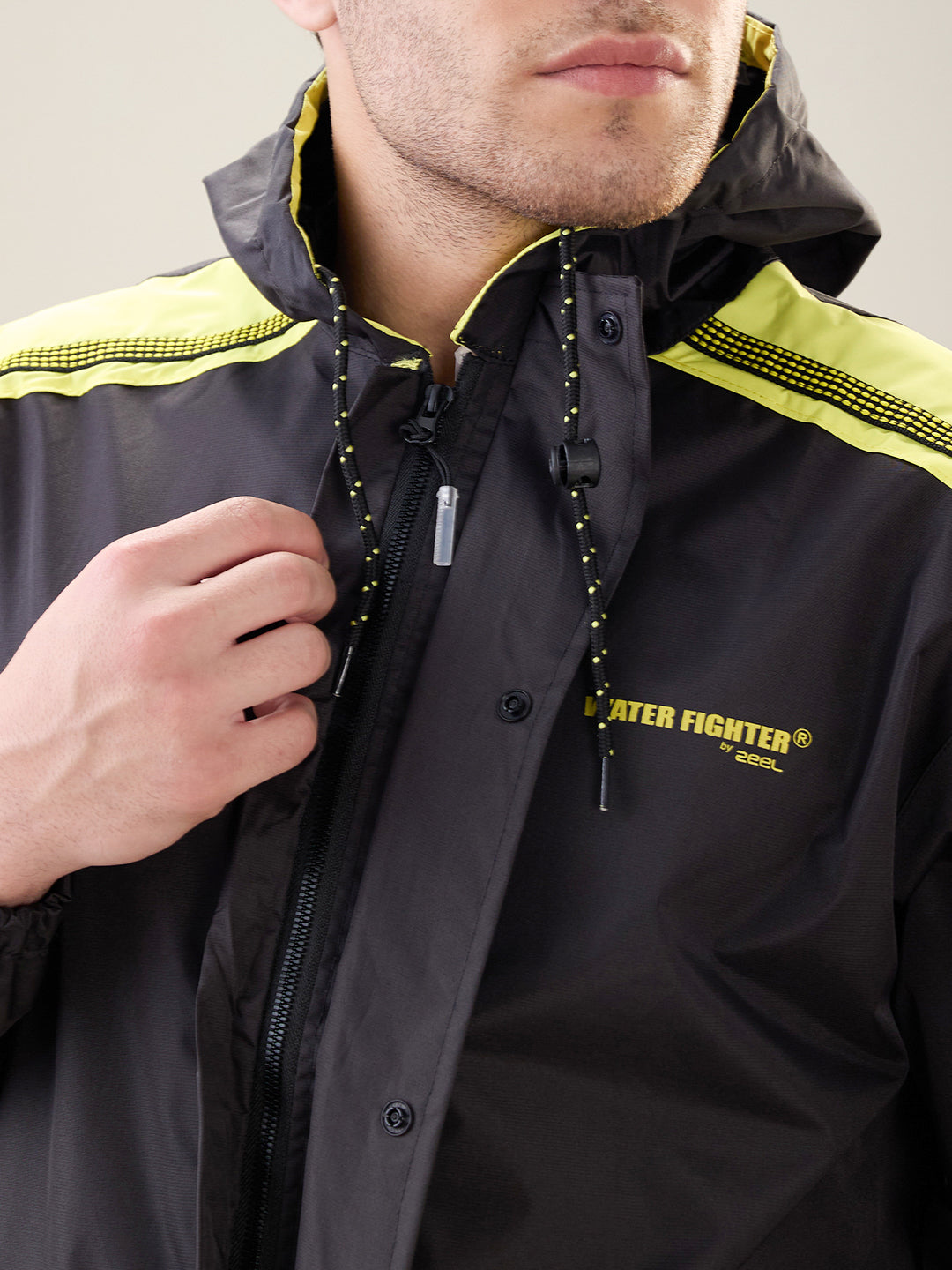 Men's Black Yellow Button Rainsuit