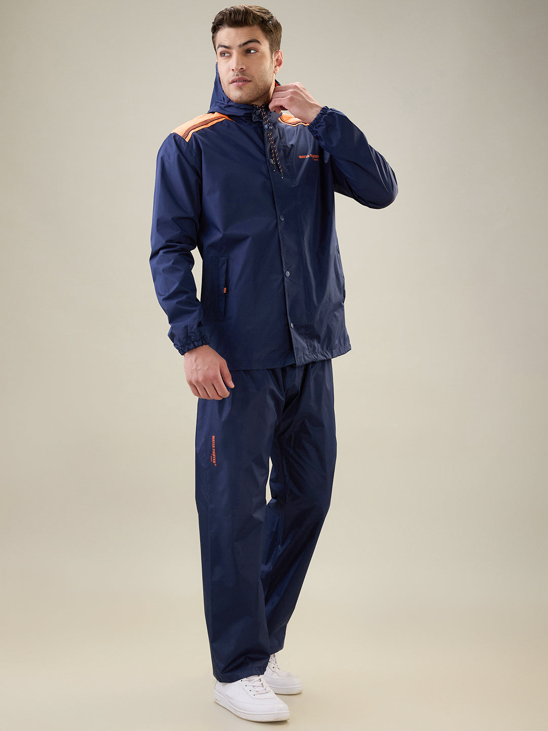 Men's Navy Orange Button Rainsuit