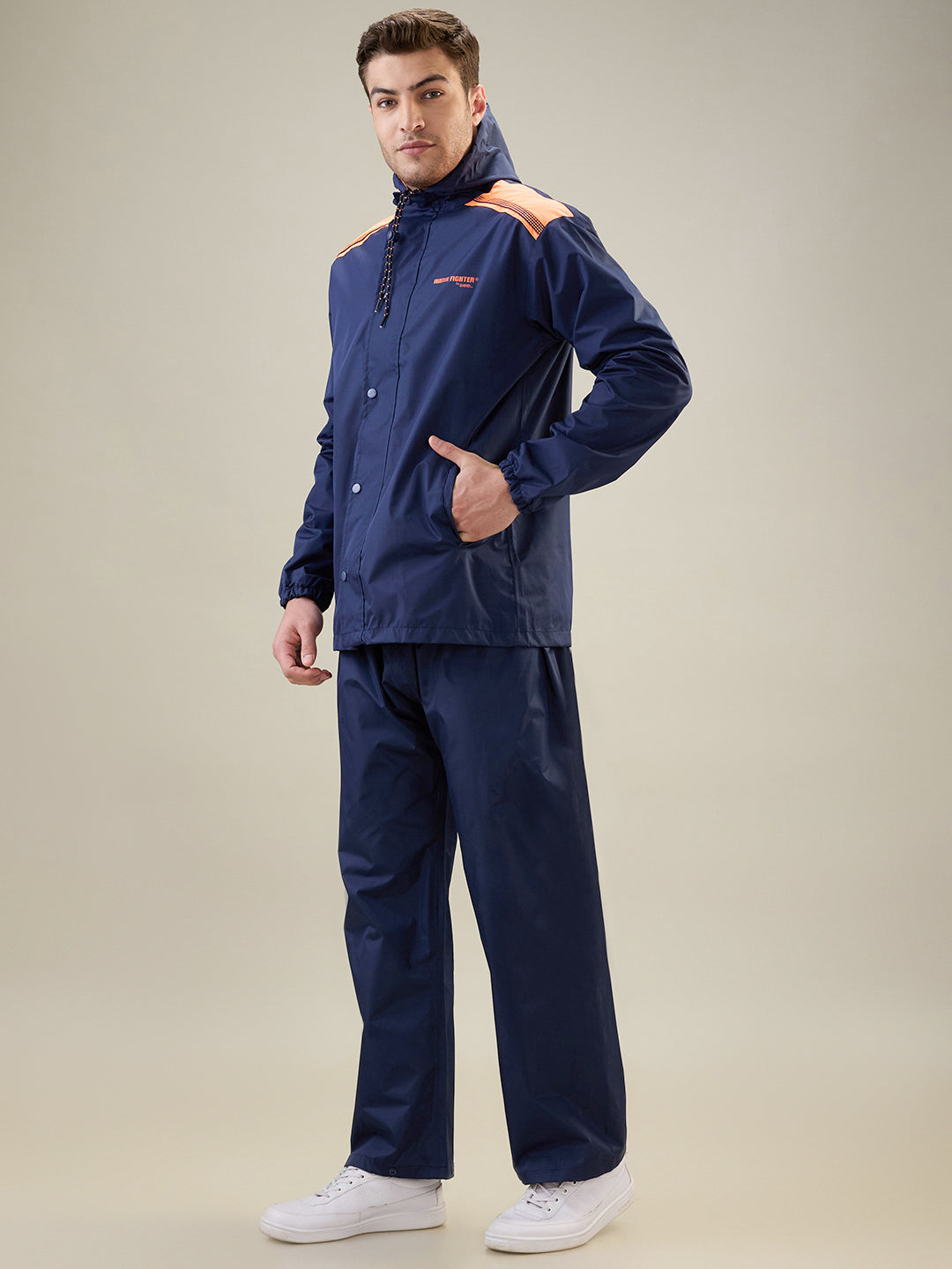 Men's Navy Orange Button Rainsuit