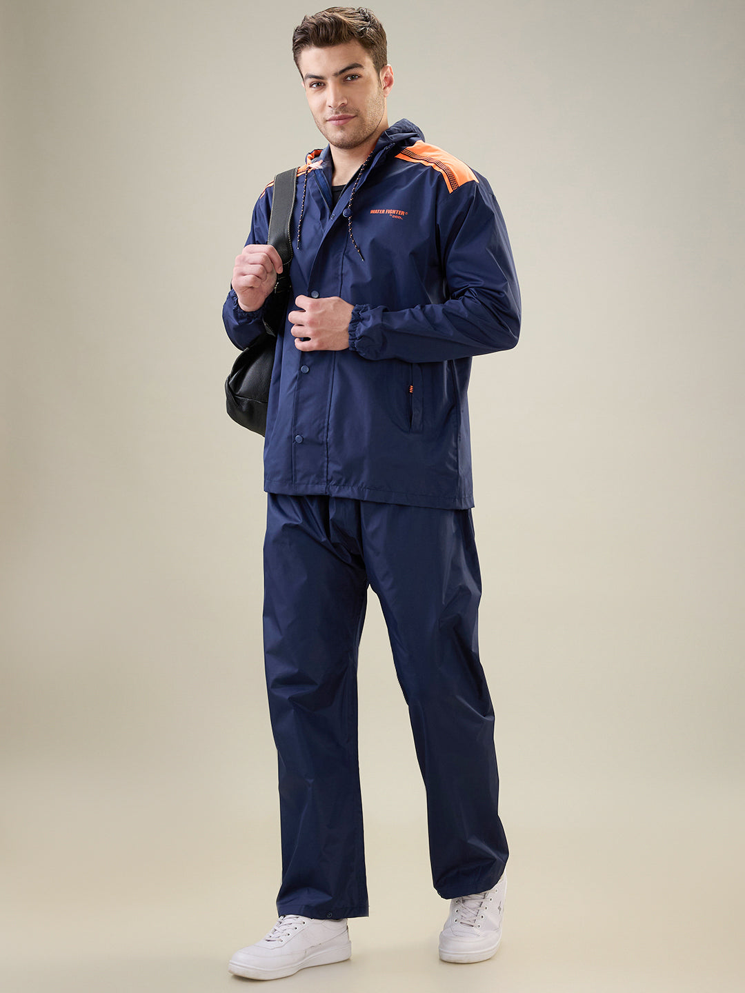 Men's Navy Orange Button Rainsuit