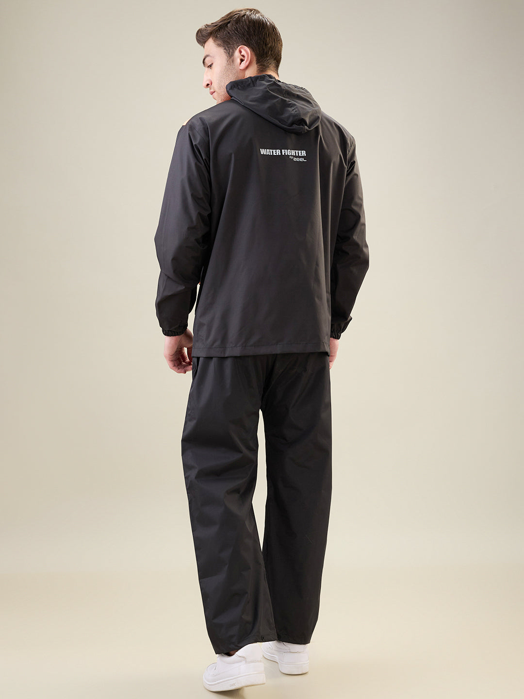 Men's Black Orange Button Rainsuit