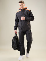 Men's Black Orange Button Rainsuit