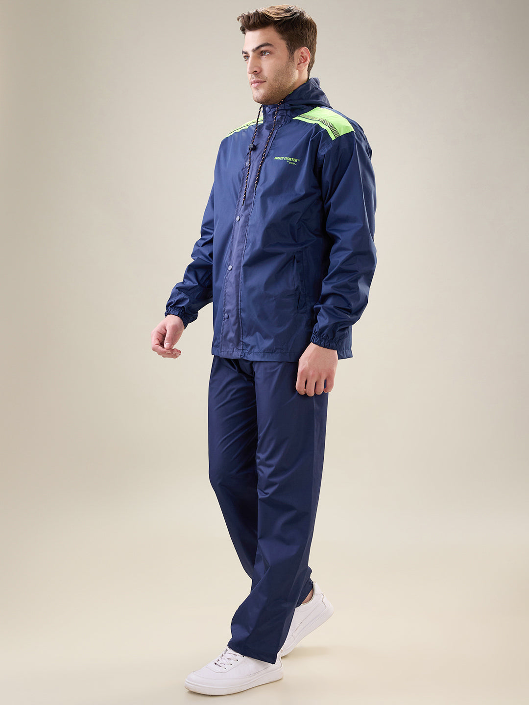 Men's Navy Neon Button Rainsuit