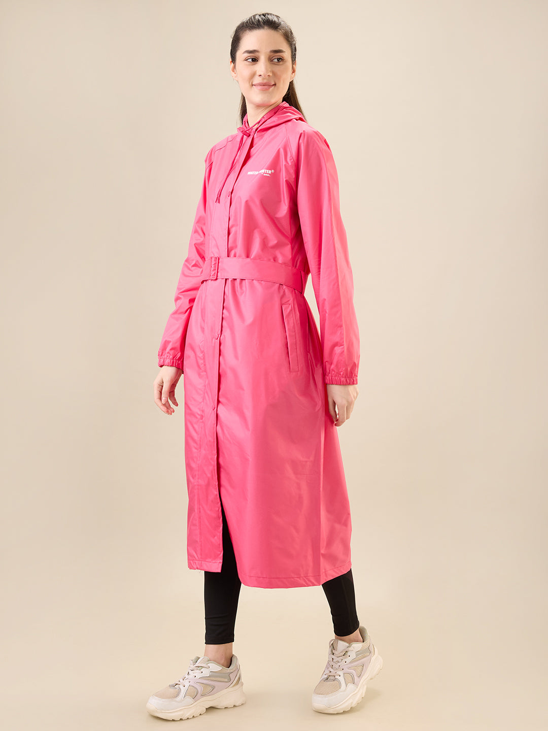 Women's Pink Button Raincoat