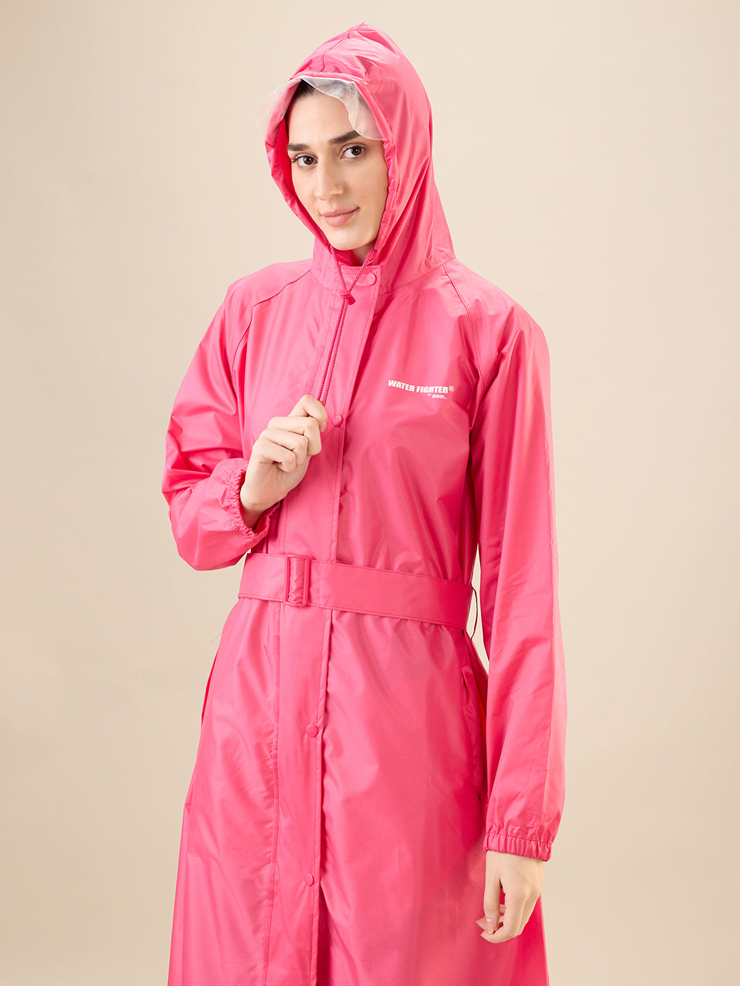 Women's Pink Button Raincoat