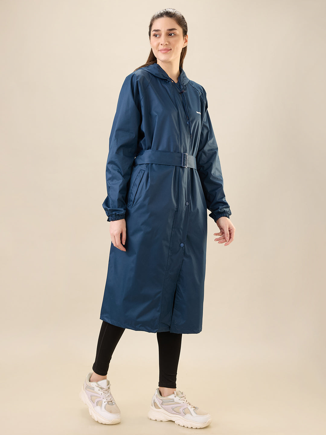 Women's Dark Blue Button Raincoat
