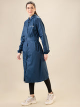 Women's Dark Blue Button Raincoat