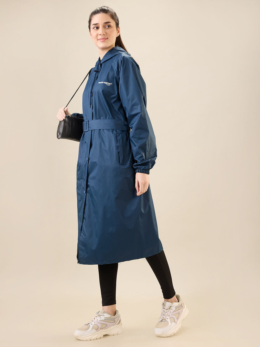 Women's Dark Blue Button Raincoat