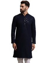 Men's Blue Full Sleeves Embroidered Straight Kurta
