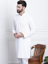 Men's White Full Sleeves Embroidered Straight Kurta