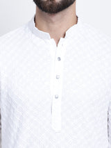 Men's White Full Sleeves Embroidered Straight Kurta