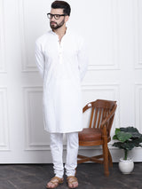 Men's White Full Sleeves Embroidered Straight Kurta