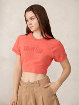 Women's Orange Casual Printed Half Sleeves Tshirt