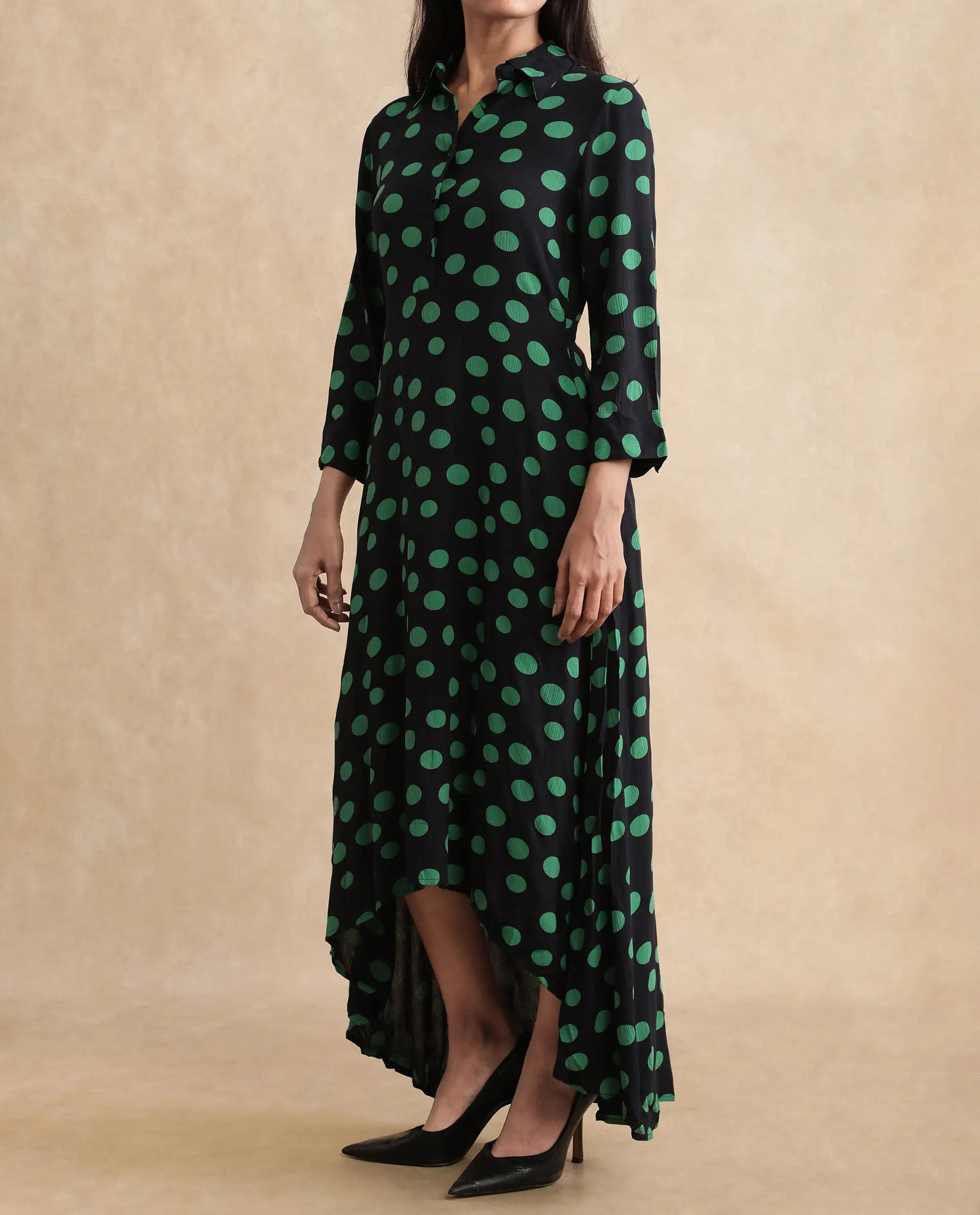 Women's Black Casual Three Quarter Sleeves Dress