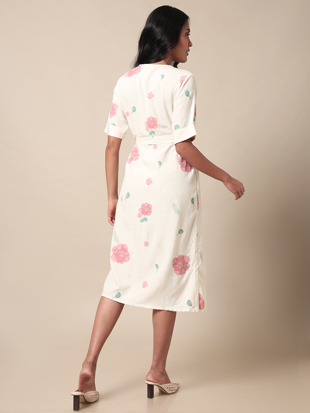 Women's White Casual Regular Fit Printed Dress