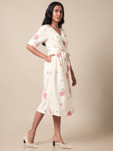 Women's White Casual Regular Fit Printed Dress