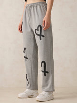 Women's Grey Casual Wide Leg Printed Trackpant