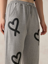 Women's Grey Casual Wide Leg Printed Trackpant
