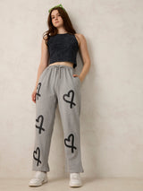 Women's Grey Casual Wide Leg Printed Trackpant