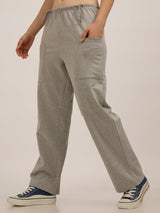 Women's Grey Casual Wide Leg Solid Trackpant