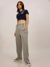 Women's Grey Casual Wide Leg Solid Trackpant