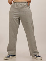Women's Grey Casual Wide Leg Solid Trackpant