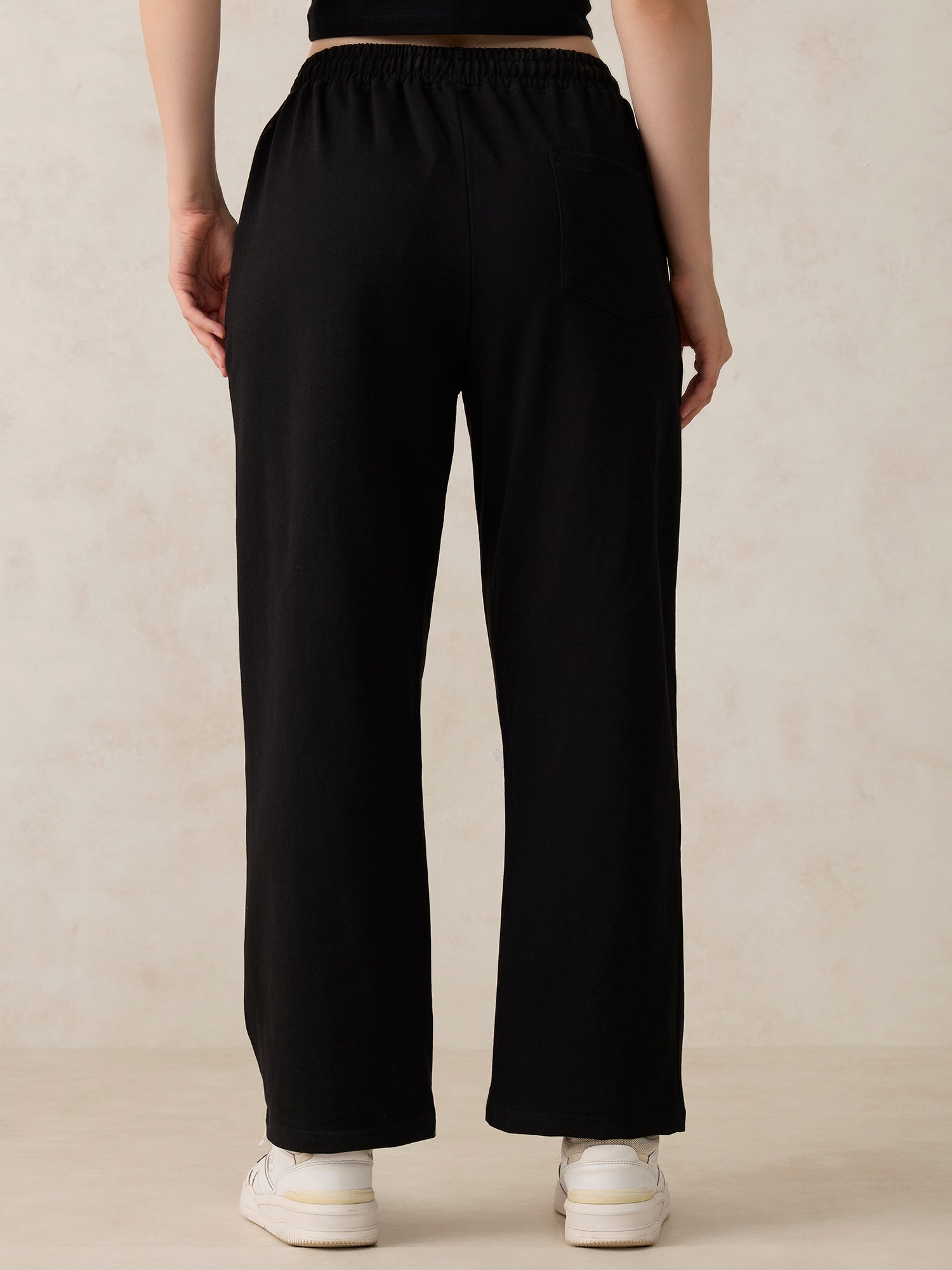 Women's Black Casual Wide Leg Printed Trackpant