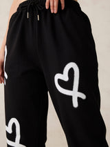 Women's Black Casual Wide Leg Printed Trackpant