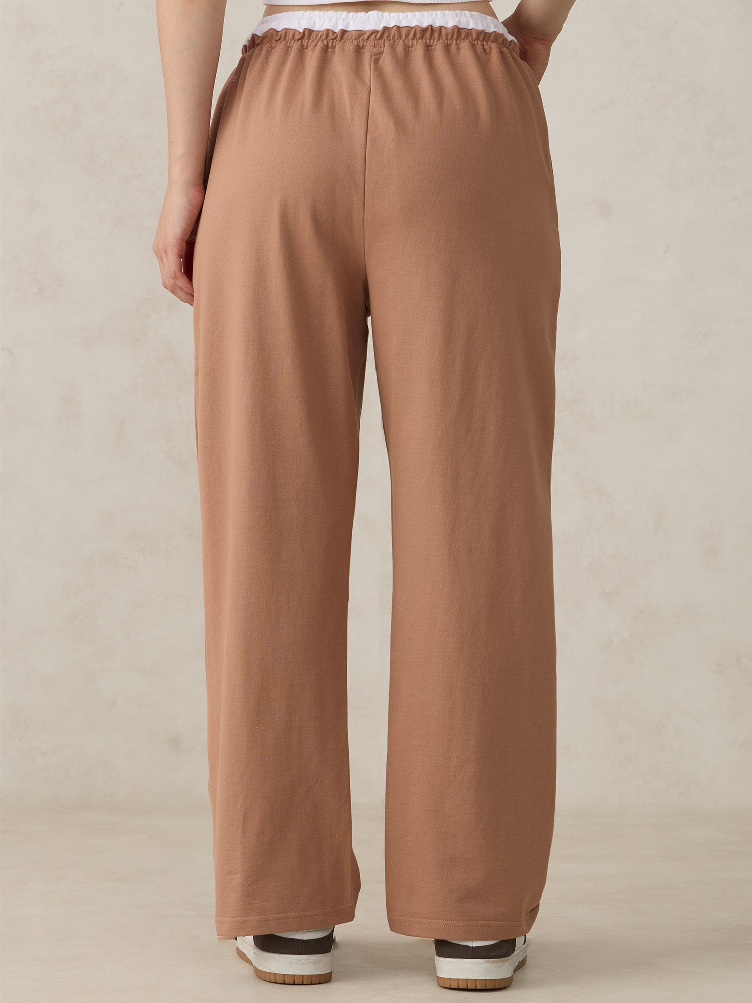 Women's Brown Casual Wide Leg Solid Trackpant