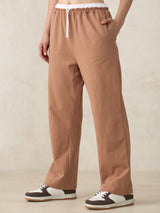 Women's Brown Casual Wide Leg Solid Trackpant