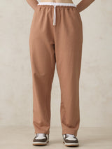 Women's Brown Casual Wide Leg Solid Trackpant
