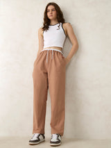 Women's Brown Casual Wide Leg Solid Trackpant