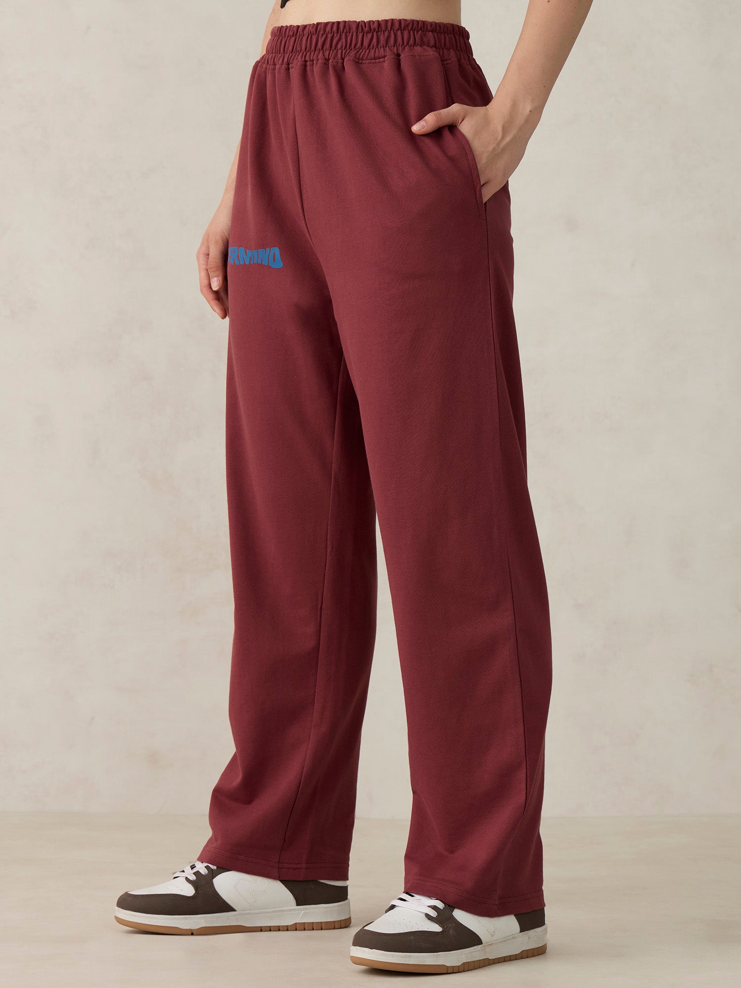 Women's Brown Casual Wide Leg Solid Trackpant